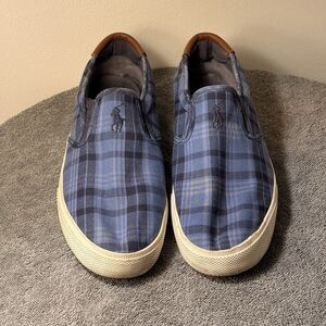 POLO RALPH LAUREN Blue Plaid Vaughn Slip On Boat Pony Men's Size 13D